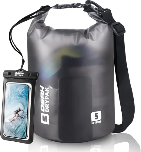 Miniatura 20 de Bolsa seca impermeable, 5L/10L/20L/30L/40L Mochila de almacenamiento ligera con funda para teléfono para mujeres y hombres, saco impermeable Gris