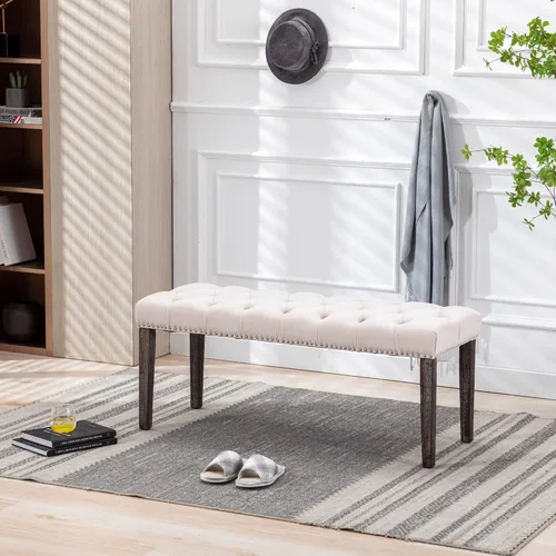 Miniatura 4 de KCC Banco otomano tapizado con botones, bancos tapizados de terciopelo para dormitorio, reposapiés, banco decorativo para entrada, comedor, sala