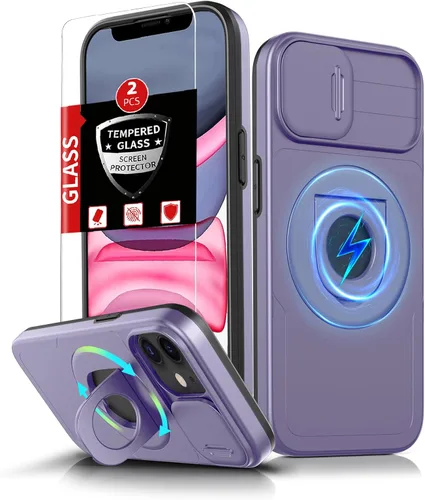 Miniatura 64 de Funda magnética para iPhone 11 Pro compatible con carga inalámbrica MagSafe, con 2 protectores de pantalla, anillo kickstand de 360° integrado +