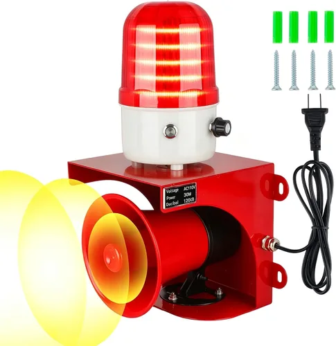 Miniatura 9 de AC110V Sirena Industrial de Alarma con Luz Estroboscópica - Bocina Fuerte de 120dB y Luz de Advertencia de Baliza Roja Impermeable para Emergencias
