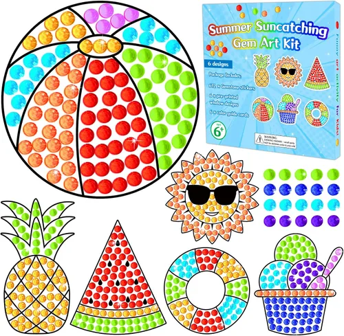 Qyeahkj 6 piezas de kits de arte y manualidades de verano Suncatcher Arte fácil para niños adolescentes de 4 a 12 años DIY divertido Kits de pintura