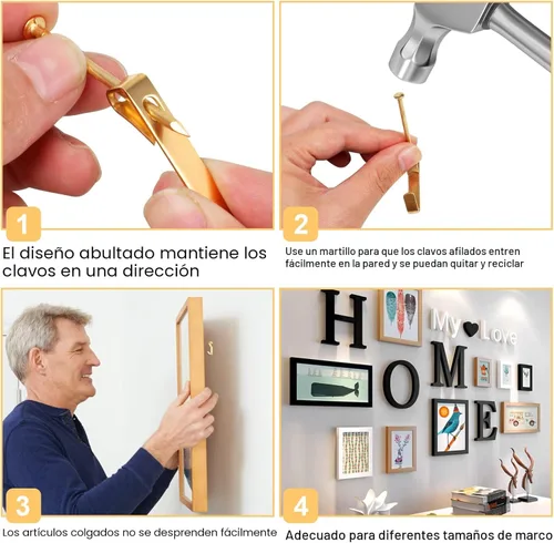 Miniatura 4 de Kit de 184 piezas para colgar cuadros, colgadores de cuadros de 20lb, 30lb y 50lb, ganchos metálicos para colgar cuadros con clavos, en paneles