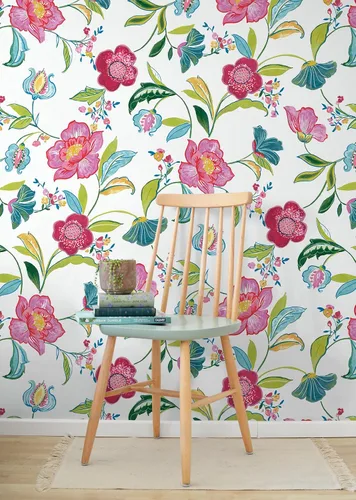 Miniatura 4 de NextWall Papel tapiz autoadhesivo con diseño floral (magenta y blanquecino)