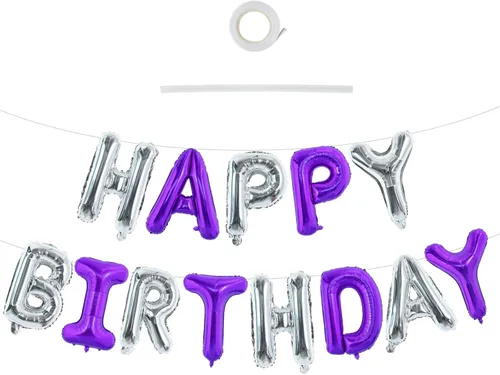 Miniatura 60 de TONIFUL Pancarta de Globos Negros de Feliz Cumpleaños de 16 Pulgadas con Letras de Papel de Aluminio Mylar, Cartel Banderín Reutilizable