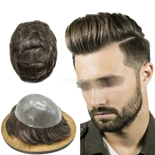 Miniatura 111 de Toupee - Sistema de reemplazo de cabello humano para hombre, 0.004 in, inyectado, piel de polietileno, piezas de pelo para hombre, 6 x 8 pulgadas