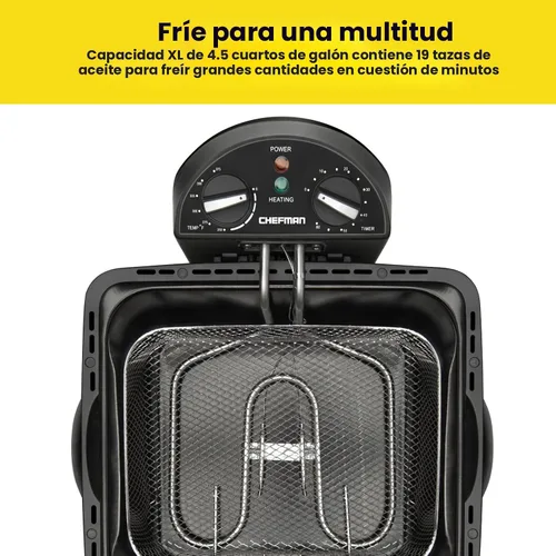 Miniatura 3 de Chefman - Freidora de 4.5 litros con colador de canasta, tamaño extragrande, temperatura y temporizador ajustables, perfecta para pollo frito