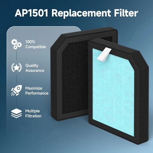 Miniatura 4 de Paquete de 4 filtros de repuesto AP1501 compatibles con purificador de aire Aircillin AP1501, filtros de aire 3 en 1 H13 True HEPA para polvo, humo