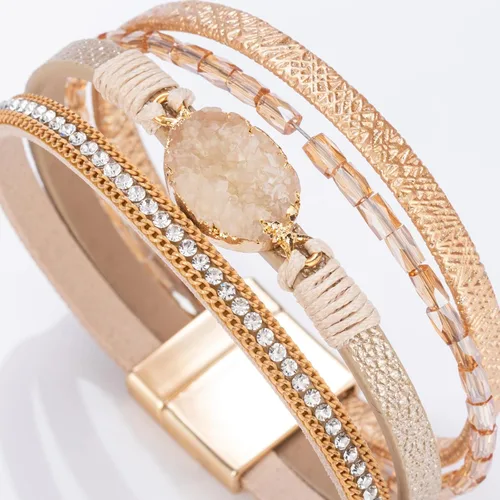 Miniatura 5 de FANCY SHINY - Pulsera de cuero estilo bohemio, pulsera de cuentas de cristal con cierre magnético, regalos de joyería para mujer