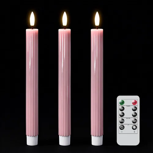 Miniatura 12 de Velas cónicas parpadeantes verdes sin llama que funcionan con pilas con control remoto de 10 teclas y temporizador, 6 paquetes de velas LED de cera