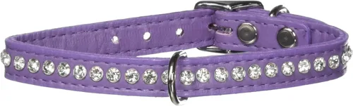 Miniatura 6 de Collar de perro de cuero y cristales de OmniPet Signature, cuero de grano de violeta africana de avestruz, se ajusta a un tamaño de cuello de 6"-8