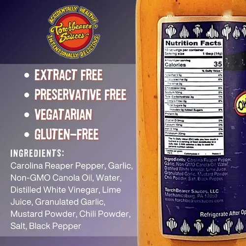 Miniatura 2 de Torchbearer Sauces Salsa de Garlic Reaper, 5 onzas – Carolina Reaper Peppers – Todo natural, vegano, sin extractos, fabricado en Estados Unidos