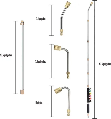 Miniatura 4 de Selkie Varita de Extensión Mejorada para Lavadora a Presión Lanza con Puntas de Boquilla de Pulverización, 30°, 90°, 120° Varilla Curva, Conexión