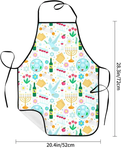 Miniatura 5 de Delantales de Pascua judía feliz, delantal de cocina para chef, impermeable, ajustable, divertido delantal para barbacoa con bolsillos para hombres