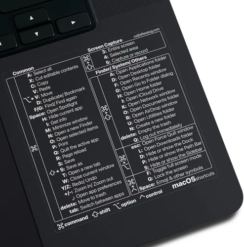 Miniatura 5 de Adhesivo de calcomanías Afterplug para atajos de teclado de Mac OS, más de 50 atajos para MacBook Pro y Air de 13-16 pulgadas