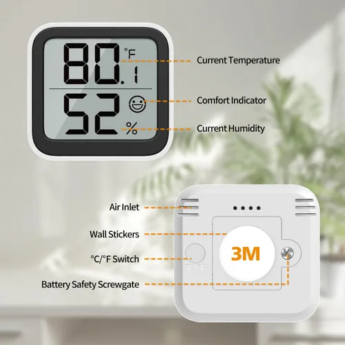 Miniatura 3 de NOKLEAD Termómetro Medidor de Humedad Interior Mini Higrómetro Monitor Dispositivo de Medición de Temperatura de Habitación con Icono de Cara