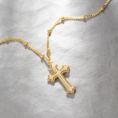 Miniatura 126 de Fettero - Collar con dije de cruz de fe, chapado en oro de 14 K, cadena fina, minimalista, simple, pequeña, para oración, regalo de joyería religiosa