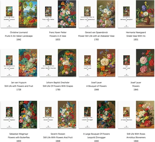 Miniatura 2 de Berkin Arts Paquete de 12 tarjetas de felicitación de arte clásico para todas las ocasiones con 12 sobres, flores de 4 x 6 pulgadas, varios diseños