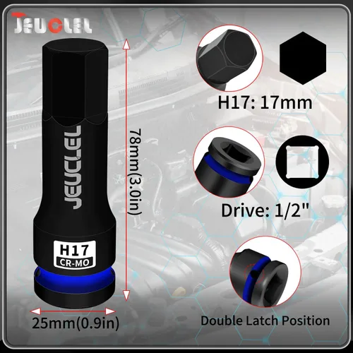 Miniatura 6 de Enchufe de punta de impacto hexagonal de 0.669 in, H17 1/2 pulgadas, adaptador de destornillador hexagonal de acero Cr-Mo para llaves de trinquete