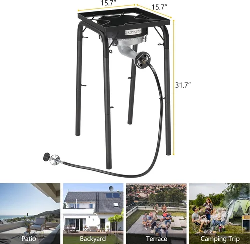 Miniatura 6 de ROVSUN Quemador de propano portátil de 200,000 BTU, cocina de gas de alta presión para cocinar al aire libre, camping, picnic, patio, elaboración