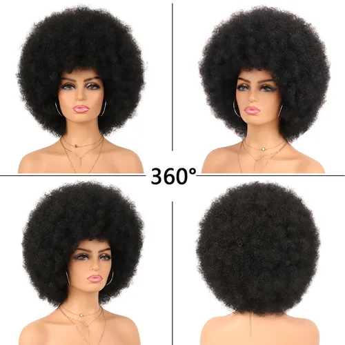 Miniatura 2 de G&T Wig Pelucas rizadas afro de los años 70 para mujeres negras, sin pegamento y suaves pelucas afro negras grandes, con volumen y suaves de aspecto