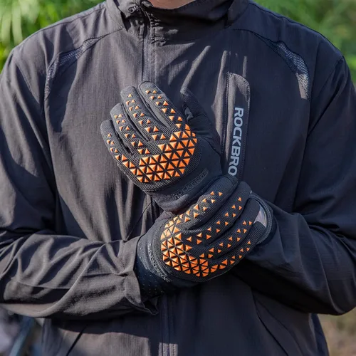 Miniatura 3 de ROCKBROS Guantes antideslizantes para bicicleta de montaña, guantes de ciclismo antideslizantes que absorben los golpes, con espalda en la palma