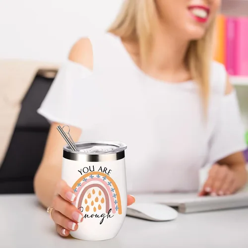Miniatura 7 de Sieral 10 tazas inspiradoras con citas para mujeres, vaso de arcoíris de 12 onzas, a granel para apreciación de los empleados con texto en inglés