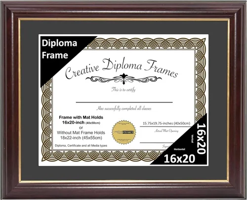 Miniatura 84 de Creative Picture Frames Marco para Diploma de Caoba con Borde Dorado de 12x16 pulgadas con Vidrio y Paspartú Negro y Colgadores de Pared Instalados