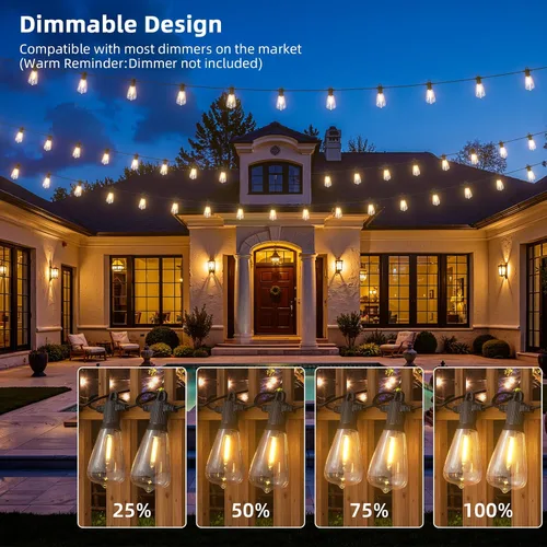 Miniatura 7 de Guirnalda de luces LED para exteriores, 25 pies, impermeables, para patio, con 12+1 bombillas Edison ST38 inastillables, luz colgante blanca cálida