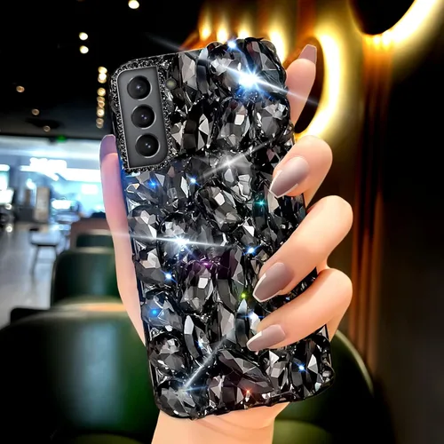 Miniatura 3 de Funda para Samsung Galaxy S21 Diamond - 3D Glitter Sparkle Bling Luxury Shiny Crystal Bumper Clear Gems Cute Protective Girly Case (negro)