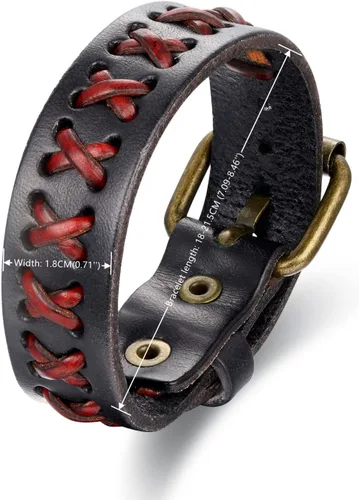 Miniatura 4 de Pulsera de cuero para hombre entrelazada con cuero negro, cierre de hebilla, estilo fresco