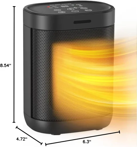 Miniatura 8 de Calentador de espacio de 1500 W para uso en interiores, calentamiento rápido 2S, calentador eléctrico de cerámica con termostato, temporizador de 24