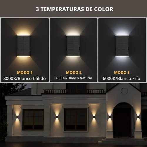 Miniatura 3 de Lámpara solar de pared para exteriores, 3000/4000/6000K, 3 modos de iluminación del anochecer al amanecer, aplique de pared IP67, impermeable