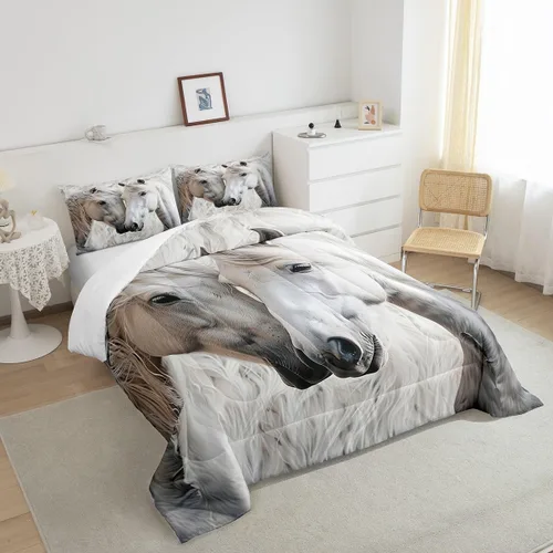 Miniatura 4 de jejeloiu Juego de edredón de caballo para niñas y niños, edredón de piel de vaca decorativo para habitación, juego de ropa de cama de vaquero