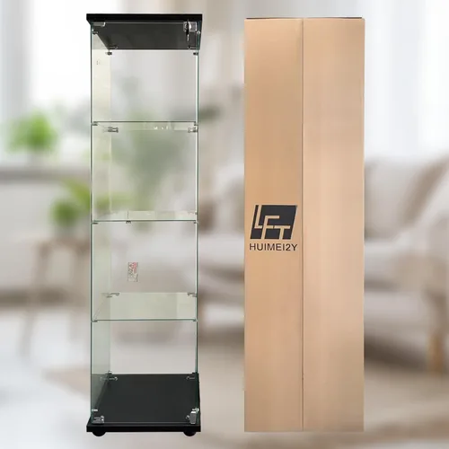 Miniatura 7 de LFT HUIMEI2Y Vitrina de cristal con puerta y cerradura, gabinete Curio de 4 niveles para coleccionables, figuras, vino, vitrina de vidrio templado