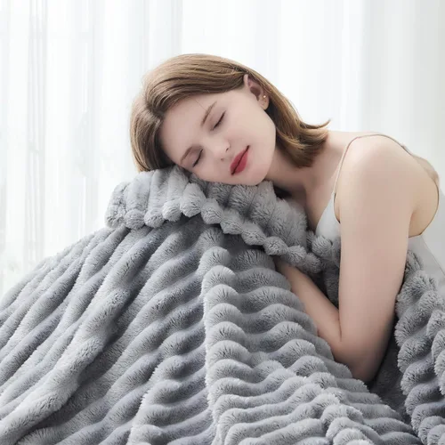 Miniatura 96 de NEWCOSPLAY Manta de Tiro Súper Suave Aqua Franela Sedosa Premium Forro Polar Jacquard Acanalado 3D Ligero Manta de Cama Uso en Todas las Estaciones