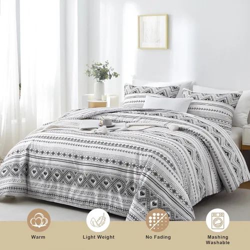 Miniatura 2 de BOLINLIVING Juego de edredón individual para niños, juego de edredón bohemio a rayas tamaño individual, cama individual en una bolsa, ropa de cama