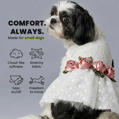 Miniatura 5 de Fitwarm Vestido de boda de lujo con encaje rosa para perro, ropa formal, XXS