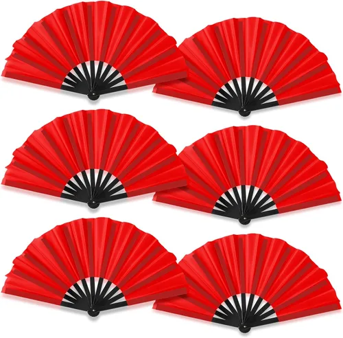 Miniatura 10 de Leinuosen 10 abanicos plegables chinos grandes para baile de línea, abanicos de mano plegables de 13 pulgadas para botas rave popping clacking