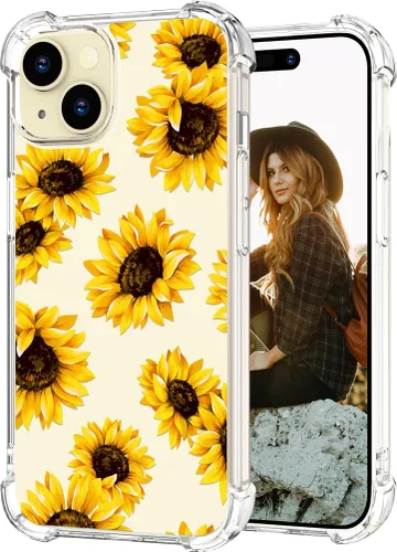 Miniatura 86 de Hungo Funda compatible con iPhone 15 Plus para mujer, diseño floral transparente, lindo, flor azul rosa Rosas Azules