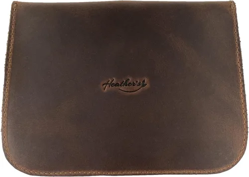 Miniatura 2 de Heather's, Cartera de tarjeta con flor hecha a mano de cuero de grano completo, Bourbon Marrón/Flor Roja, Classic