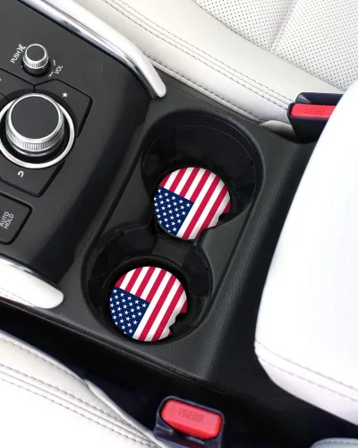 Miniatura 4 de Elektroplate Posavasos de cerámica para automóviles con la bandera de Estados Unidos (2.6 pulgadas de diámetro), ajuste universal para todos