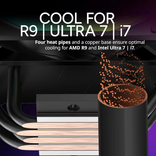 Miniatura 3 de Cooler Master Enfriador de aire de CPU Hyper 212 RGB Black Edition, ventilador SF120R RGB, 4 tubos de calor CD 2.0, negro metálico anodizado, aletas