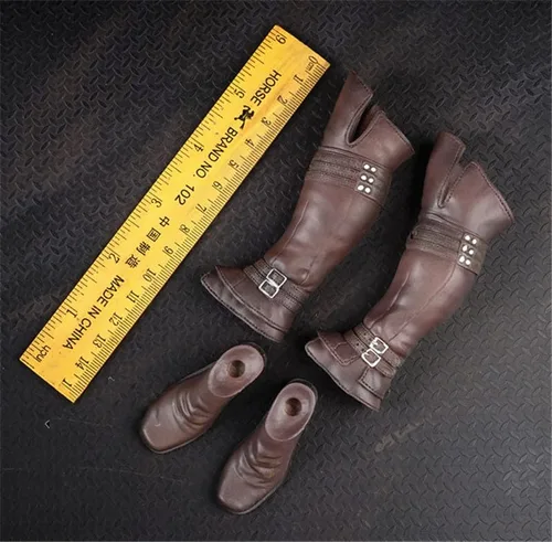 Miniatura 2 de Modelo de zapatos masculinos a escala 1/6, botas largas marrones para hombre, botas altas sólidas, accesorio para cuerpo de figura de acción