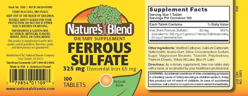 Miniatura 2 de Nature's Blend Sulfato ferroso de hierro 325 mg BPK, surtido, tabletas, 100