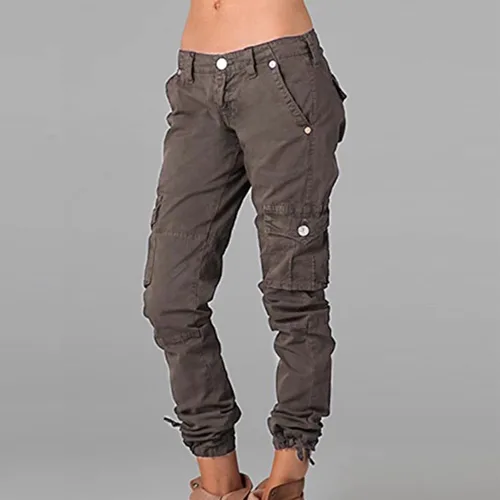 Miniatura 2 de Pantalones cargo para mujer, de tiro medio, con bolsillos, holgados, ligeros, holgados, para senderismo, a la moda, estilo novio, ropa de calle