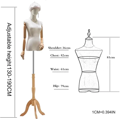 Miniatura 7 de Vestido de maniquí femenino con forma de torso, maniquí de sastres con junta flexible, cuerpo de maniquí de altura ajustable con soporte de trípode