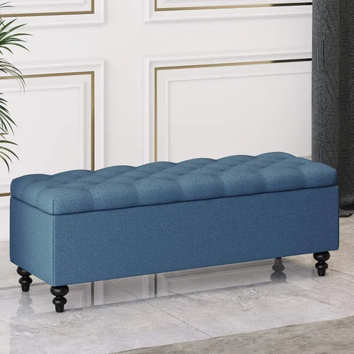 Miniatura 4 de HUIMO Otomana con almacenamiento, banco de tela tapizado azul de 51 pulgadas con diseño de extremo de cama con botones, capacidad de peso de 300