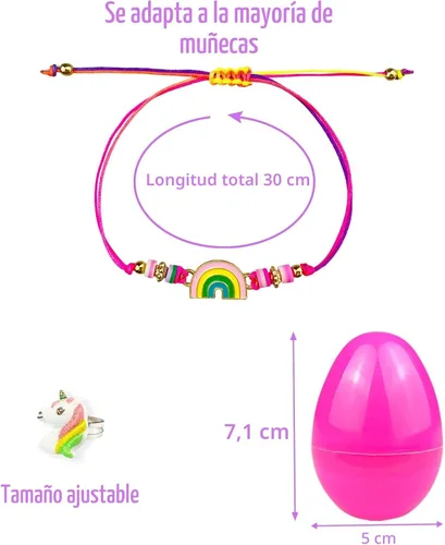 Miniatura 3 de Relleno de cesta de Pascua para niñas y niños, huevos de Pascua rellenos de 6 huevos con pulsera colorida y anillo en el interior, huevos de Pascua