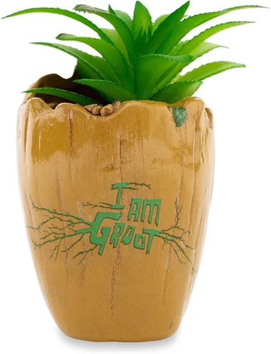 Miniatura 3 de Marvel Studios I Am Groot - Mini maceta de cerámica de 3 pulgadas con suculentas artificiales, maceta pequeña, plantas de interior de imitación