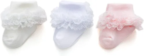 EPEIUS Calcetines de encaje con volantes para bebé, niñas, con ojales, triple, encaje, para recién nacidos, bebés, niños pequeños, 35 pares
